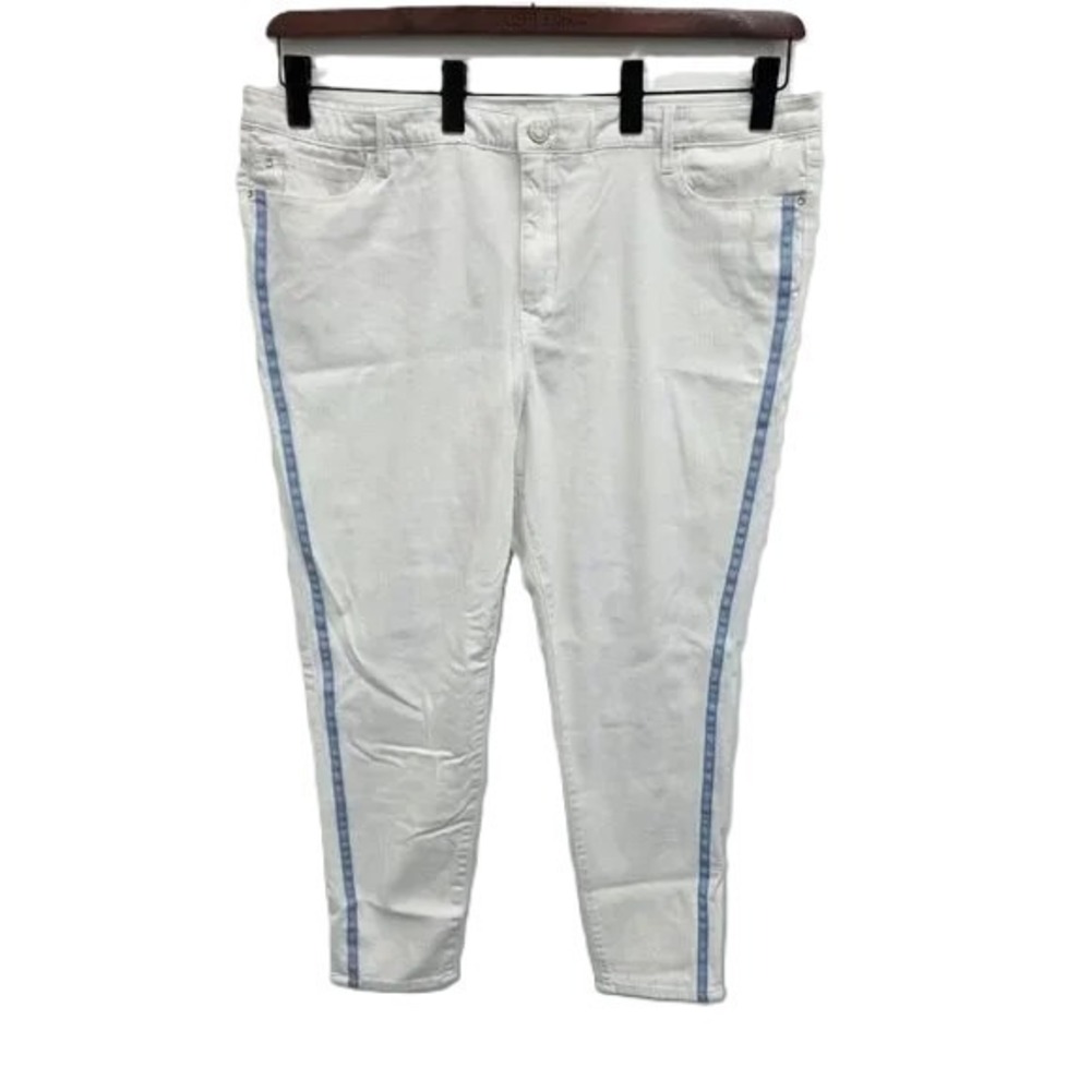 Skinnygirl Women's 18W High Rise White Skinny Jeans Blue Side‎ Stripe Stretch